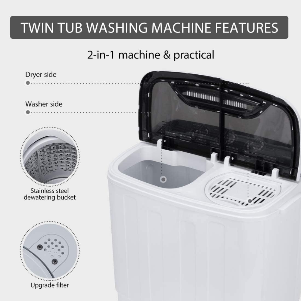 Mini lavadora y secadora portátil VIVOHOME 2 en 1 de 6 kg, tina doble y manguera de drenaje, ideal para apartamentos. - Imagen 3