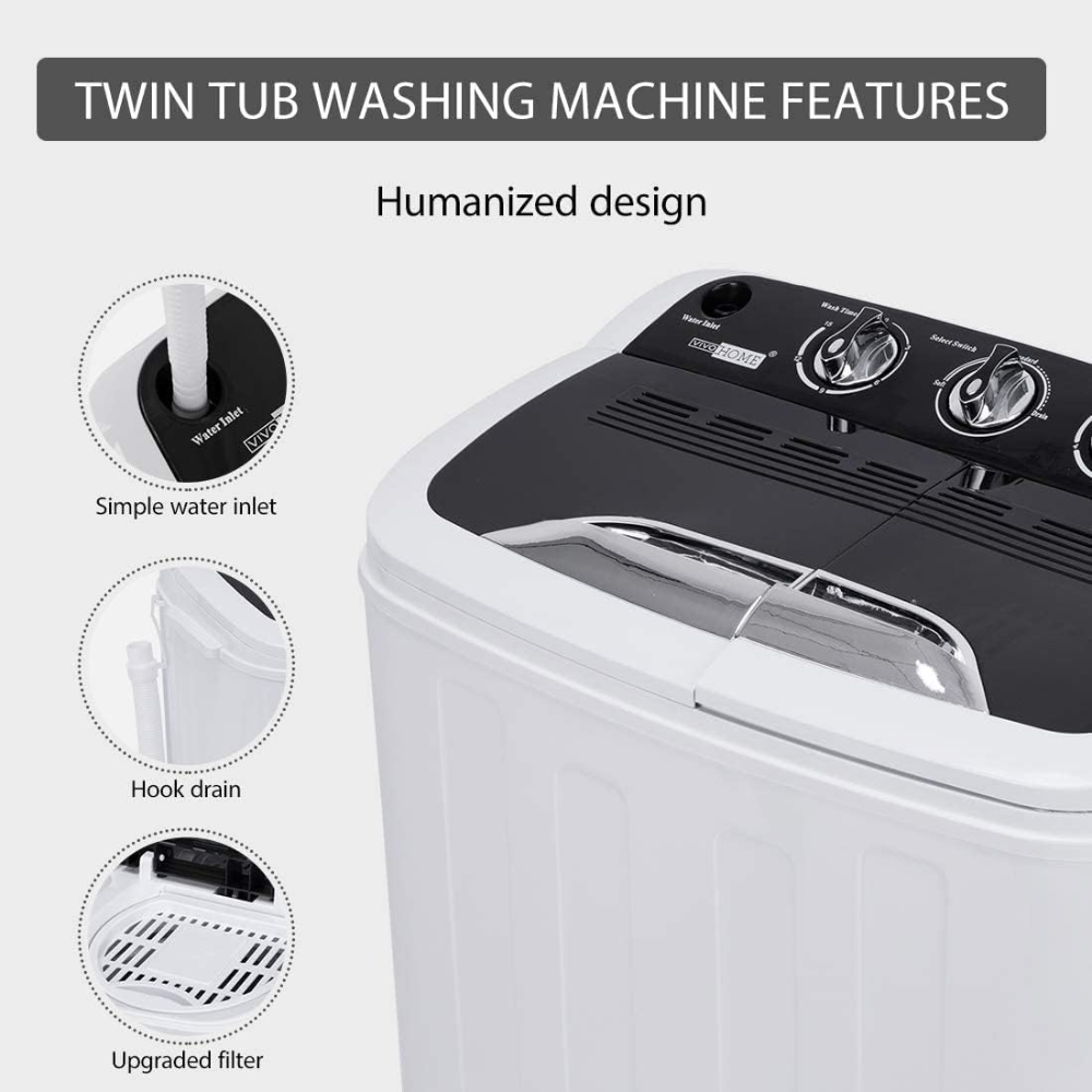 Mini lavadora y secadora portátil VIVOHOME 2 en 1 de 6 kg, tina doble y manguera de drenaje, ideal para apartamentos. - Imagen 4
