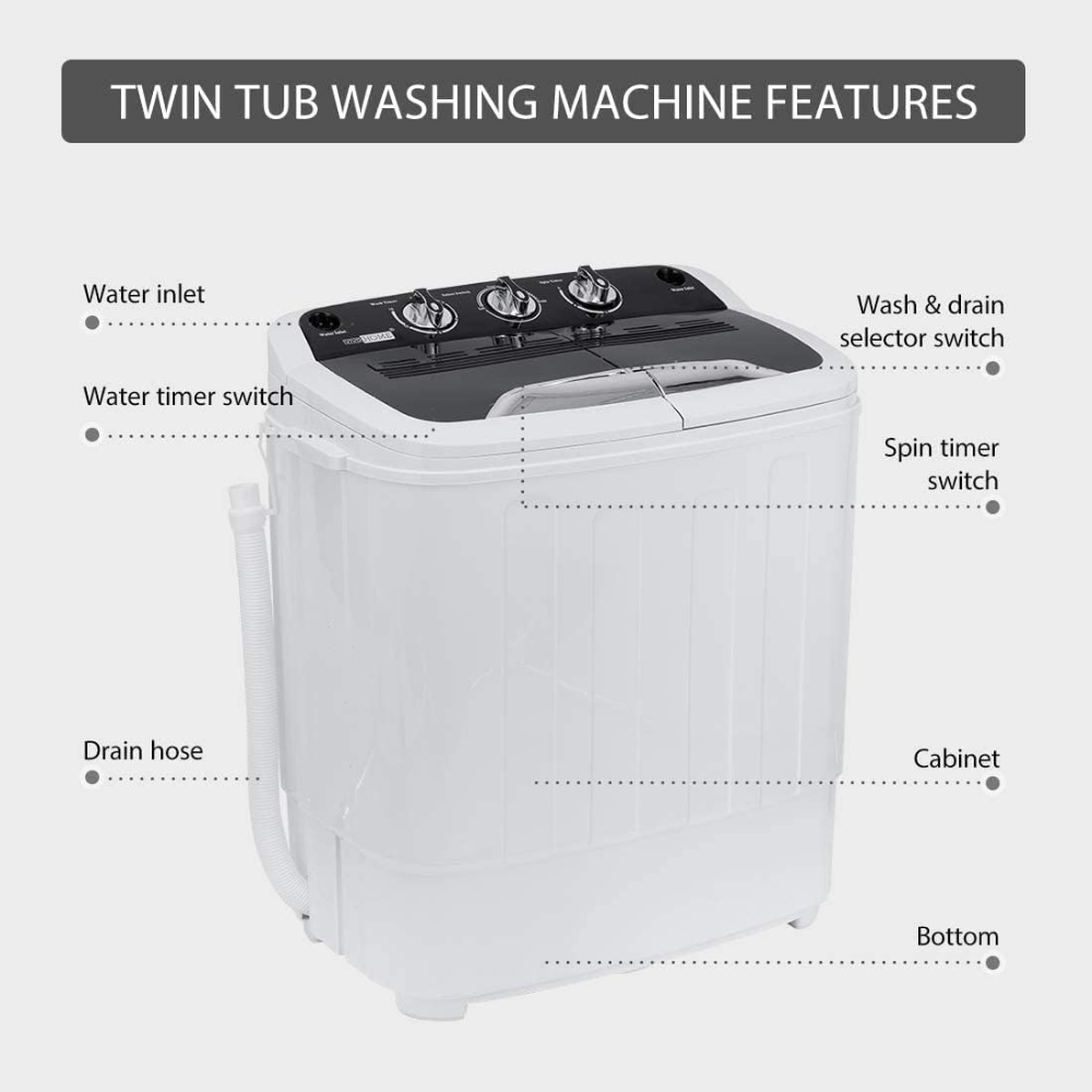 Mini lavadora y secadora portátil VIVOHOME 2 en 1 de 6 kg, tina doble y manguera de drenaje, ideal para apartamentos. - Imagen 5