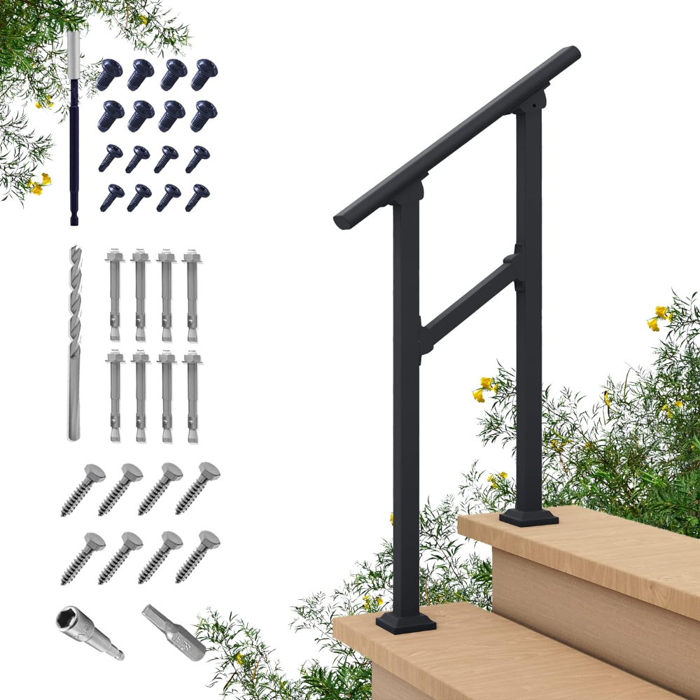 Barandales de exteriores para escaleras, hierro forjado color negro (2 escalones)