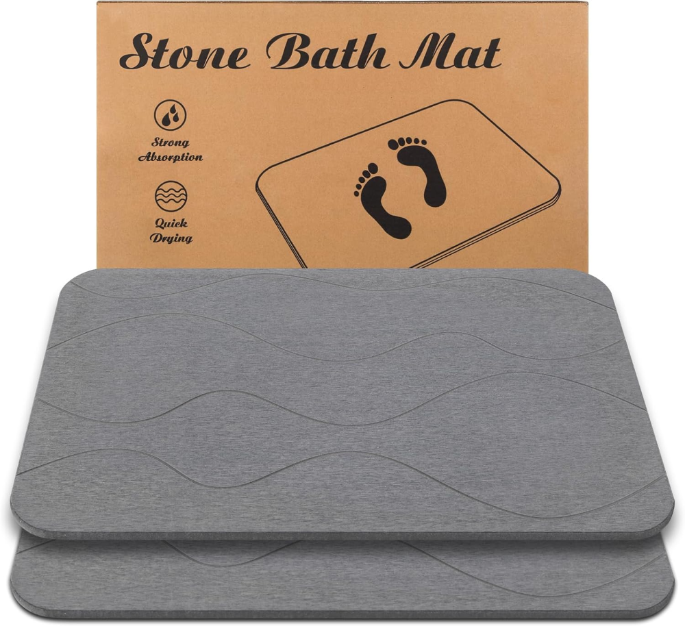 Alfombrilla de baño de piedra, tierra de diatomeas, antideslizante, superabsorbente, secado rápido, color gris, patrón 1.