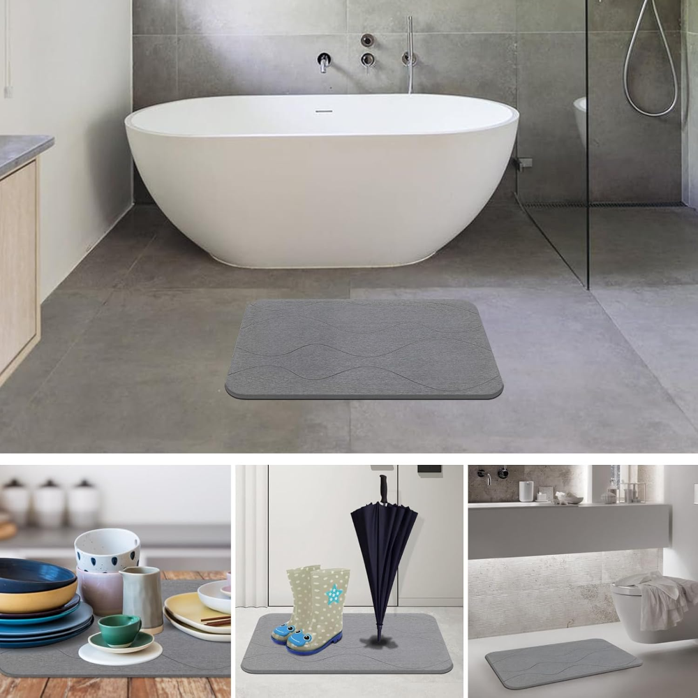 Alfombrilla de baño de piedra, tierra de diatomeas, antideslizante, superabsorbente, secado rápido, color gris, patrón 1. - Imagen 2