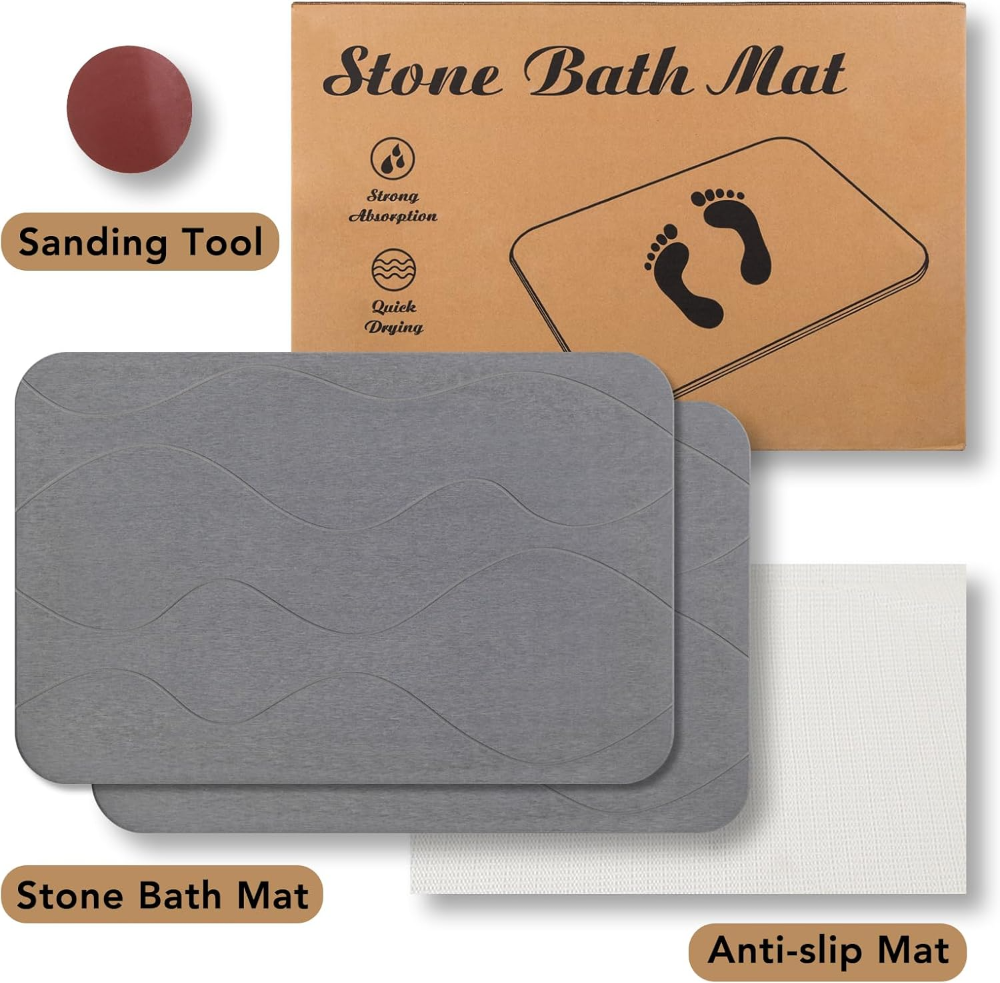 Alfombrilla de baño de piedra, tierra de diatomeas, antideslizante, superabsorbente, secado rápido, color gris, patrón 1. - Imagen 3