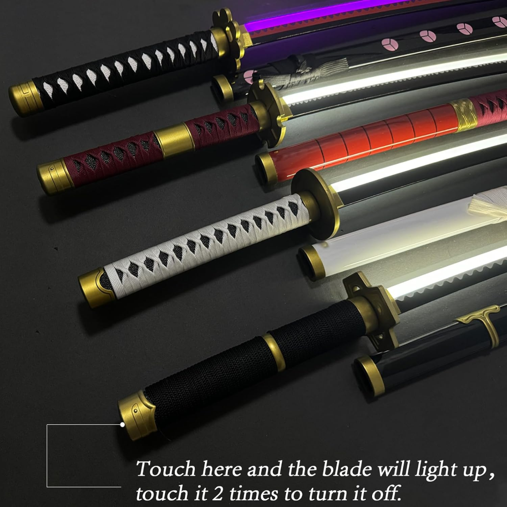 Juego de 4 espadas Roronoa Zoro, modelos Kitetsu, Shusui, Wado Ichimonji, Yubashiri, hojas con luz, ideal cosplay, rol y coleccionismo. - Imagen 3