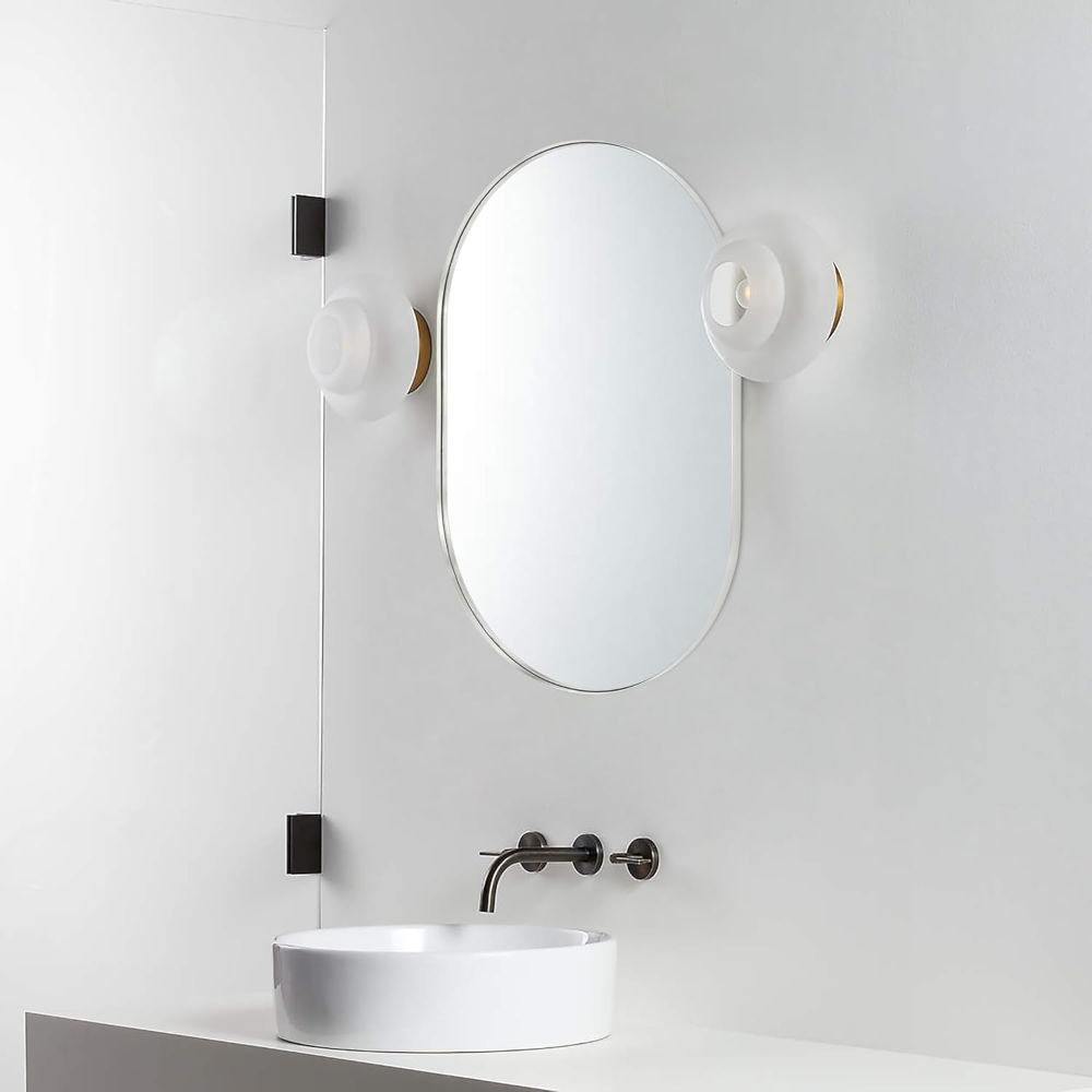 Espejo ovalado de 24 x 36 pulgadas, espejo ovalado con forma de cápsula de plata cepillada, espejo de tocador de baño de 36 x 24 pulgadas, espejo con marco de metal oblongo,