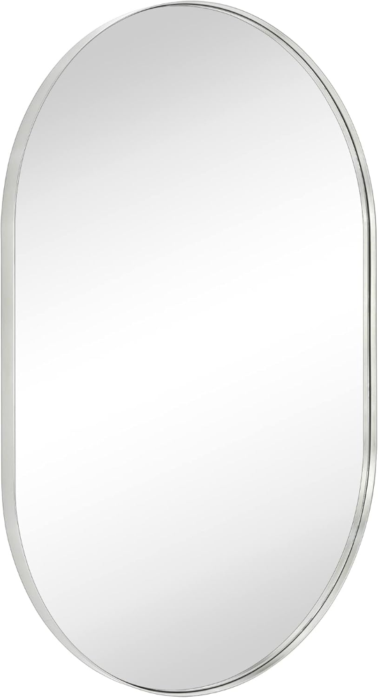 Espejo ovalado de 24 x 36 pulgadas, espejo ovalado con forma de cápsula de plata cepillada, espejo de tocador de baño de 36 x 24 pulgadas, espejo con marco de metal oblongo, - Imagen 3