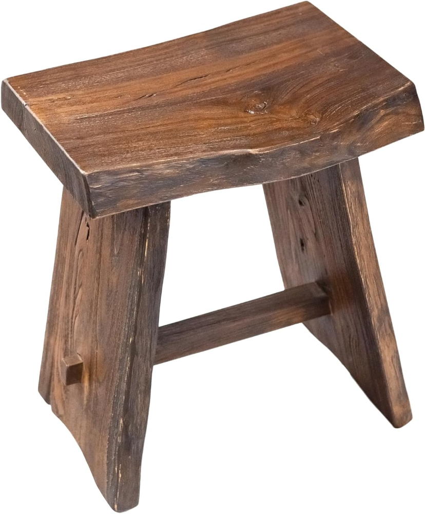 Nordic Taburete de ducha de teca natural de teca con asiento y estante curvos | Banco estilo spa para baño | ducha | spa | piscina | patio | grado seleccionado (Salem aceitado) - Imagen 3