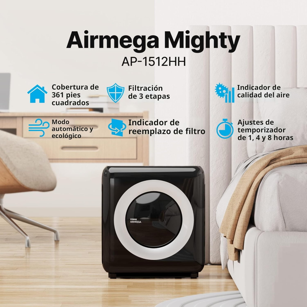 Purificador de aire Coway AP-1512HH ?? con filtro True HEPA y modo Eco, elimina polvo, alérgenos y olores. Ideal para hogar u oficina. - Imagen 6