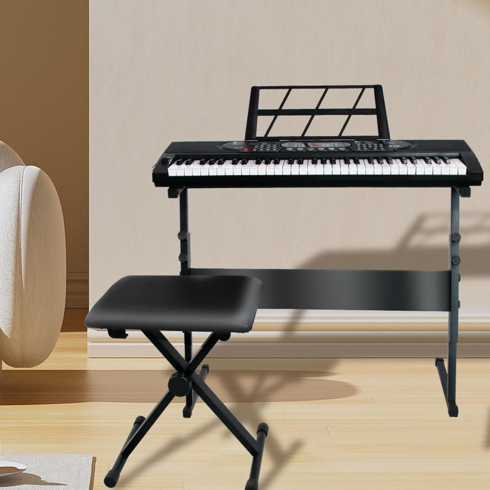 Teclado eléctrico AQNIEGEP ? de 61 teclas iluminadas con modos de enseñanza, 200 tonos y ritmos, incluye banco, soporte, micrófono y audífonos. Ideal para principiantes. - Imagen 3