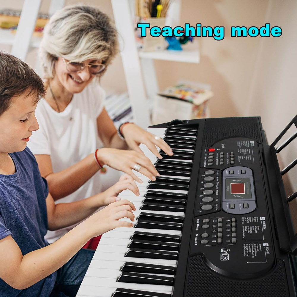 Teclado eléctrico AQNIEGEP ? de 61 teclas iluminadas con modos de enseñanza, 200 tonos y ritmos, incluye banco, soporte, micrófono y audífonos. Ideal para principiantes. - Imagen 4