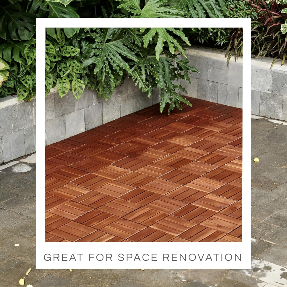 Juego de 10 baldosas de cubierta de alta calidad, azulejos entrelazados para terraza, suelos de madera para patio al aire libre, impermeable, cubierta de madera de acacia - Imagen 3