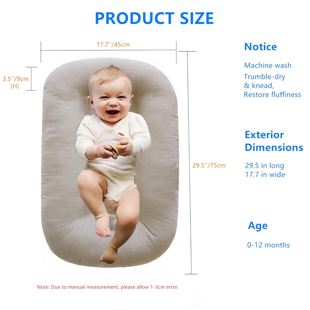 Tumbona para recién nacido, almohada de nido de bebé para dormir en la cama, tumbona para recién nacidos para niños y niñas de 0 a 12 meses, albaricoque - Imagen 3