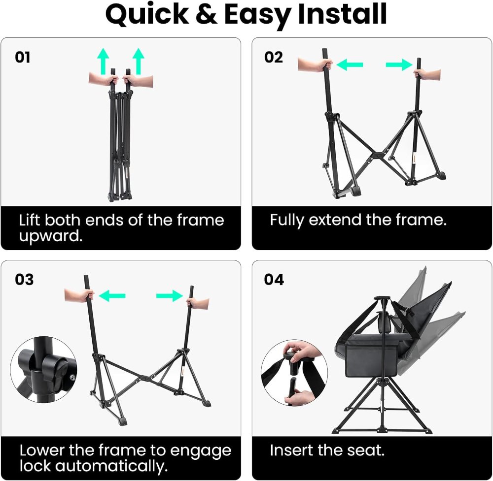 Silla de camping hamaca para adultos con respaldo ajustable, silla hamaca plegable acolchada resistente que soporta 400 libras, silla hamaca portátil para camping, viajes y patio - Imagen 2