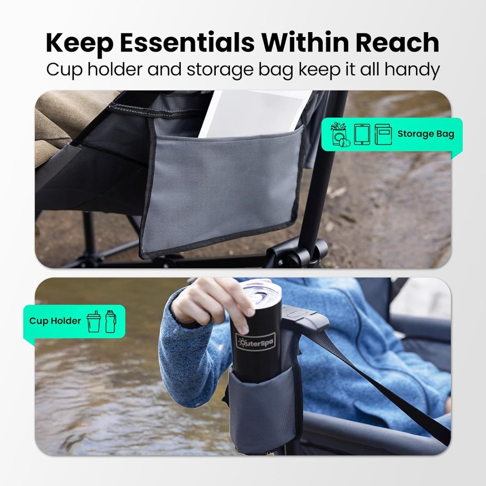 Silla de camping hamaca para adultos con respaldo ajustable, silla hamaca plegable acolchada resistente que soporta 400 libras, silla hamaca portátil para camping, viajes y patio - Imagen 3