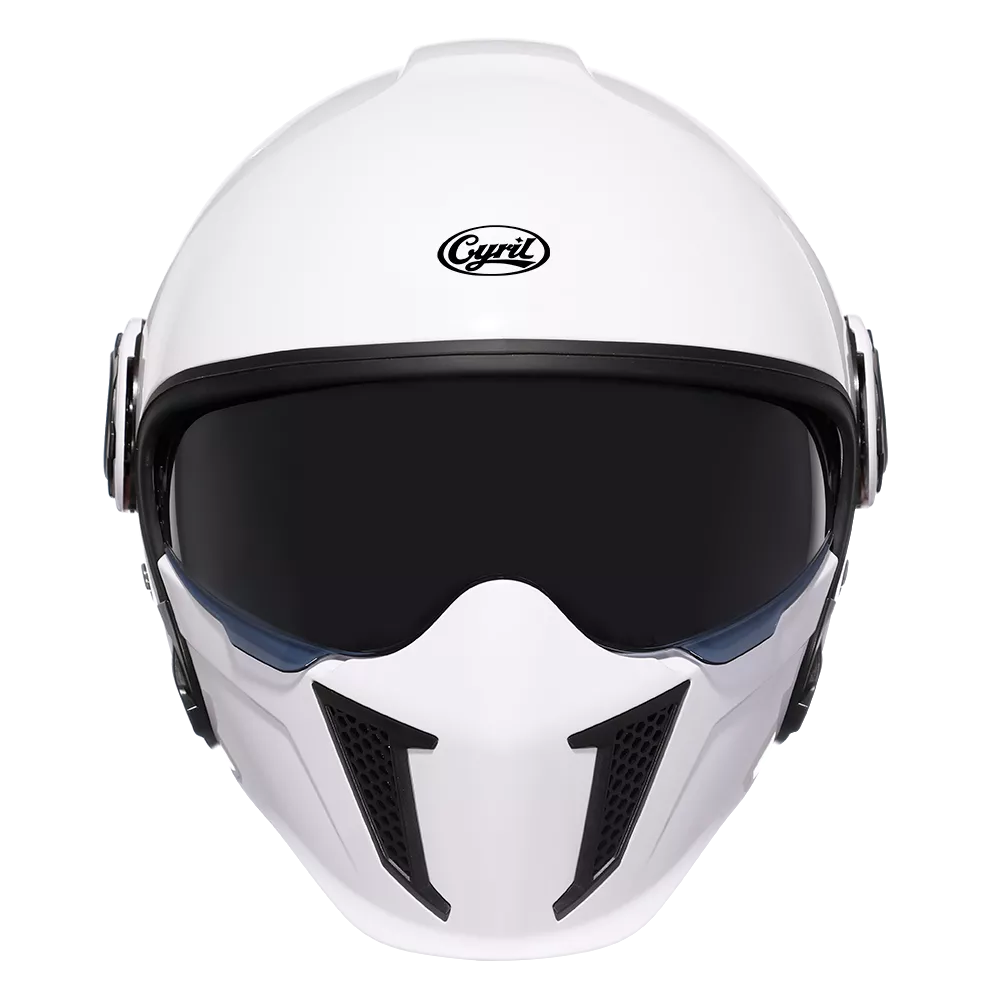 CYRIL HELMETS Casco retro blanco brillante con visor integrado y máscara frontal desmontable; ligero, cómodo y estilo urbano - Imagen 3