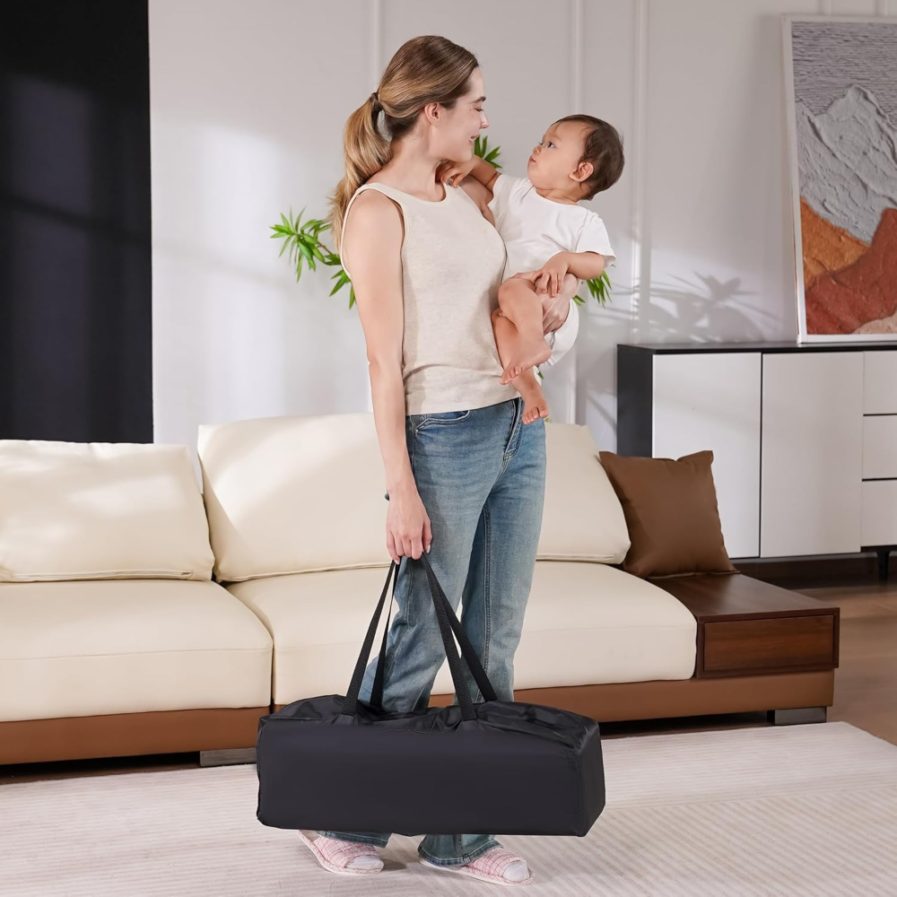 Cuna portátil Pamo Babe ? color gris, con colchón y bolso de transporte. Ligera, segura y práctica para casa o viajes. - Imagen 3