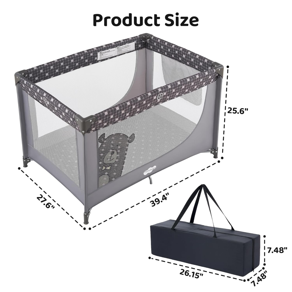 Cuna portátil Pamo Babe ? color gris, con colchón y bolso de transporte. Ligera, segura y práctica para casa o viajes. - Imagen 6
