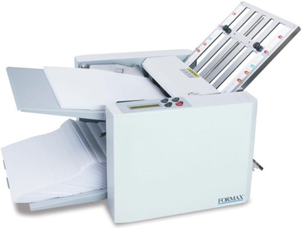 Formax FD 300 ? dobladora automática con panel LCD y contador reiniciable. Pliega hasta 7400 hojas/hora con apilado ordenado y preciso.