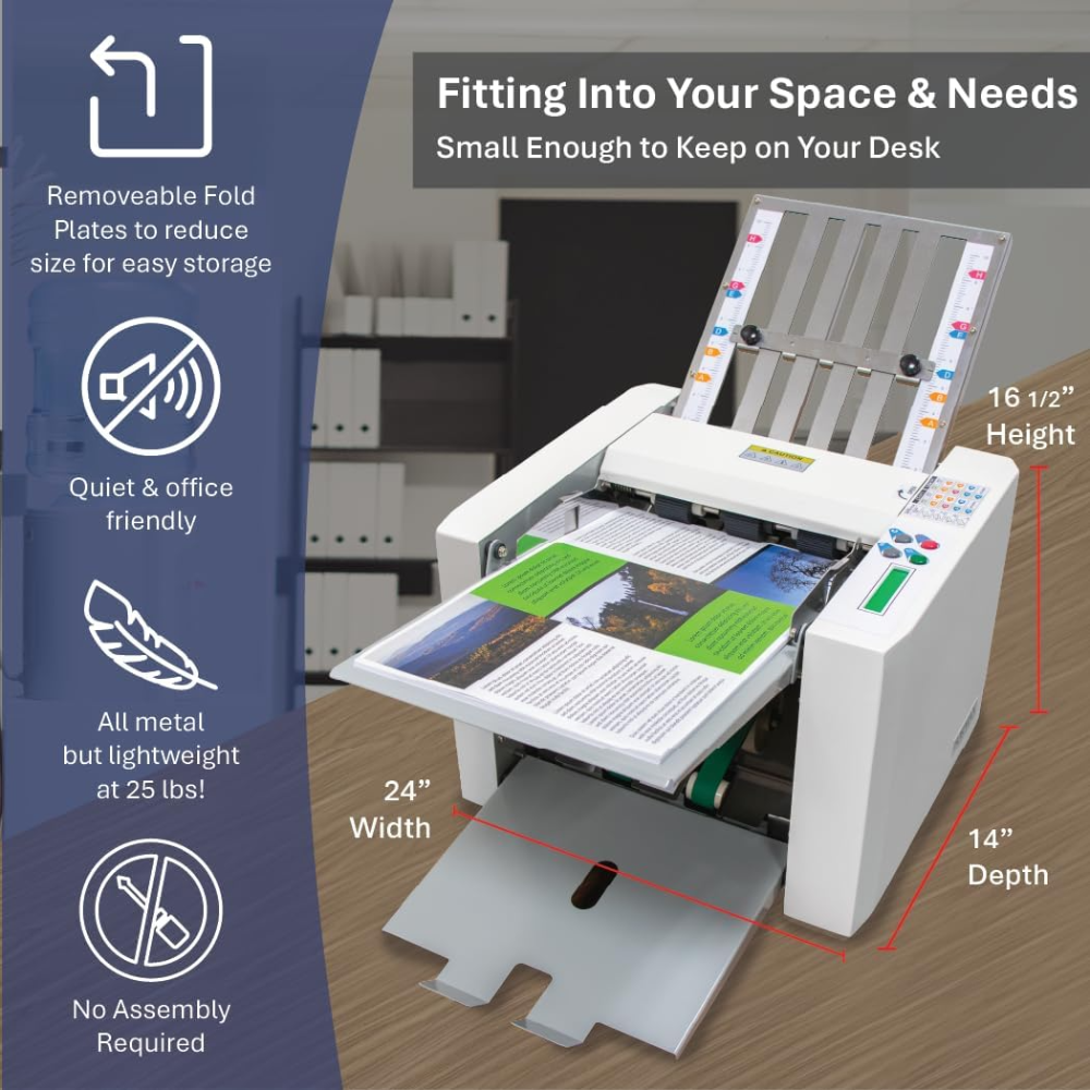 Formax FD 300 ? dobladora automática con panel LCD y contador reiniciable. Pliega hasta 7400 hojas/hora con apilado ordenado y preciso. - Imagen 5