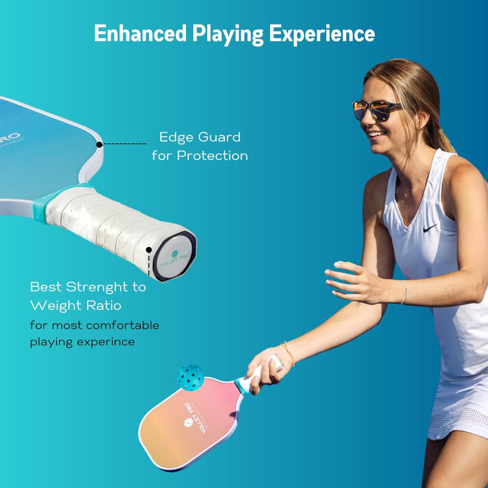 VolleyPro - Juego de pickleball portátil con red, 4 paletas de fibra de carbono, bolsa de lona - Imagen 6