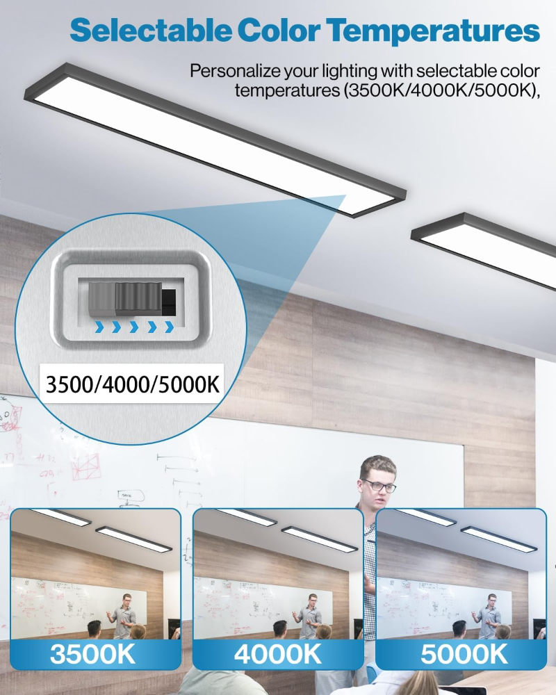Sunco - Paquete de 2 luces LED de panel plano de 1x4, CCT doble seleccionable 3500K/4000K/5000K y potencia seleccionable 30W/40W/46W, 5700LM, regulable 0-10V, accesorio de techo negro mat - Imagen 3