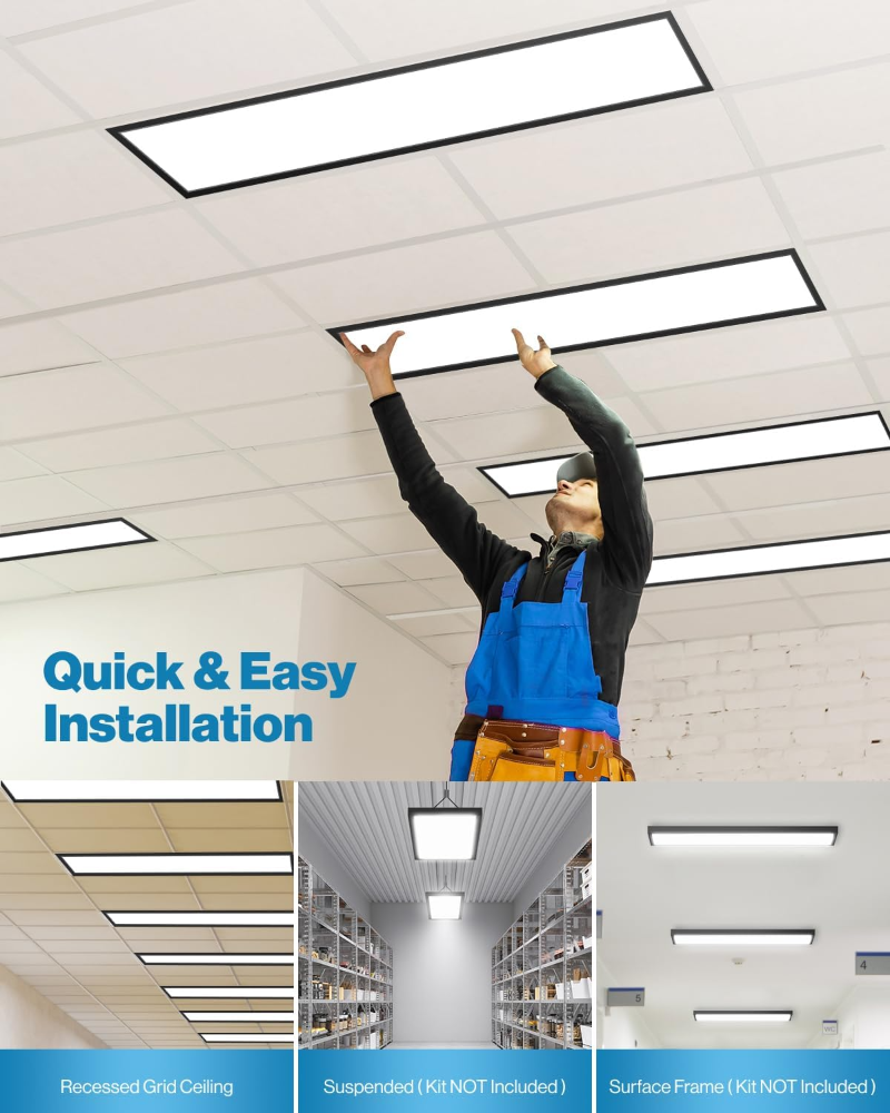 Sunco - Paquete de 2 luces LED de panel plano de 1x4, CCT doble seleccionable 3500K/4000K/5000K y potencia seleccionable 30W/40W/46W, 5700LM, regulable 0-10V, accesorio de techo negro mat - Imagen 4