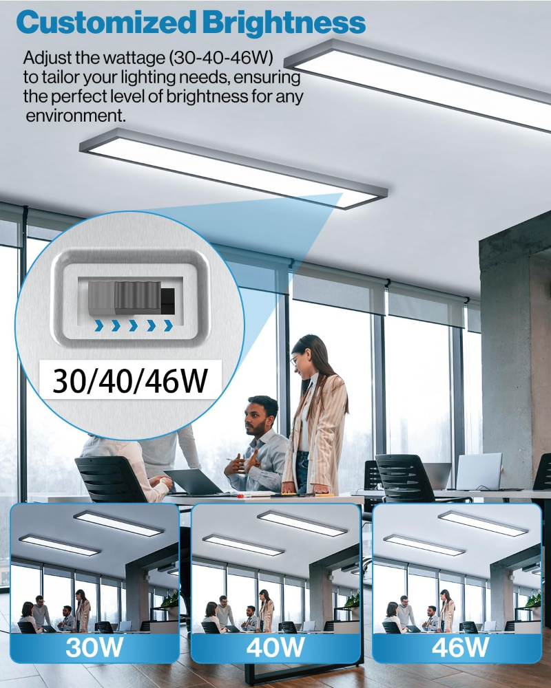 Sunco - Paquete de 2 luces LED de panel plano de 1x4, CCT doble seleccionable 3500K/4000K/5000K y potencia seleccionable 30W/40W/46W, 5700LM, regulable 0-10V, accesorio de techo negro mat - Imagen 5