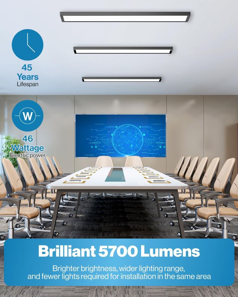 Sunco - Paquete de 2 luces LED de panel plano de 1x4, CCT doble seleccionable 3500K/4000K/5000K y potencia seleccionable 30W/40W/46W, 5700LM, regulable 0-10V, accesorio de techo negro mat - Imagen 6