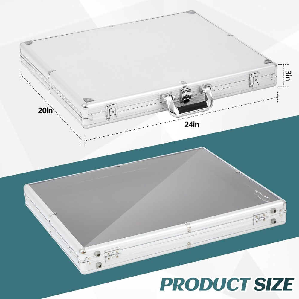 Estuche de exhibición de ferias comerciales de 24 x 20 pulgadas, portátil, de aluminio, vitrina de mesa, con bloqueo, para joyas, tarjetas coleccionables - Imagen 3