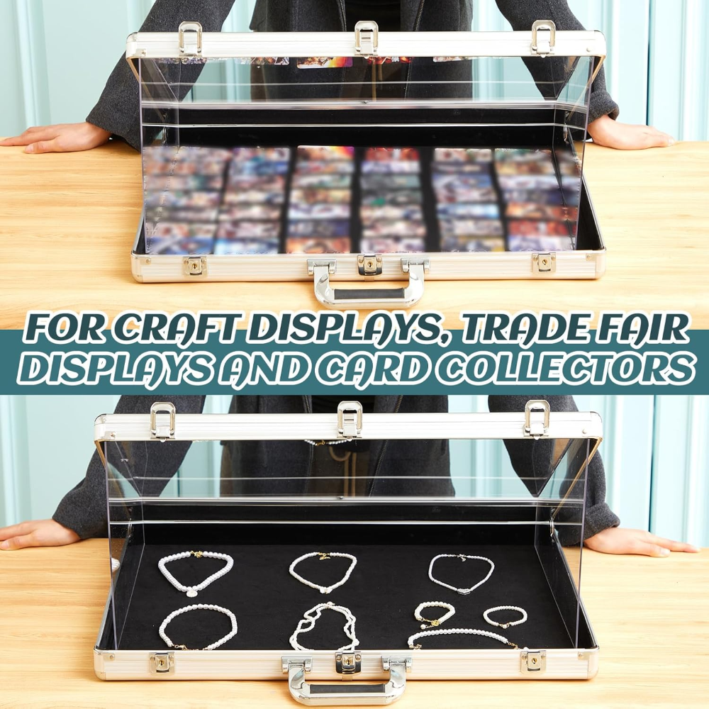 Estuche de exhibición de ferias comerciales de 24 x 20 pulgadas, portátil, de aluminio, vitrina de mesa, con bloqueo, para joyas, tarjetas coleccionables - Imagen 5