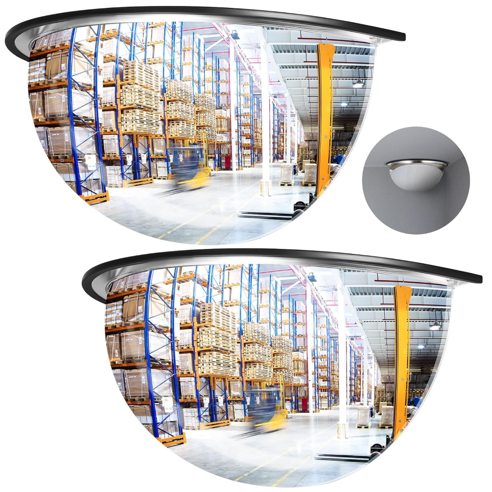 Espejo de esquina de 18 pulgadas para seguridad de pared, espejo convexo acrílico de media cúpula interior para techo, entrada, pasillo, exterior, almacén, oficina, vista lateral
