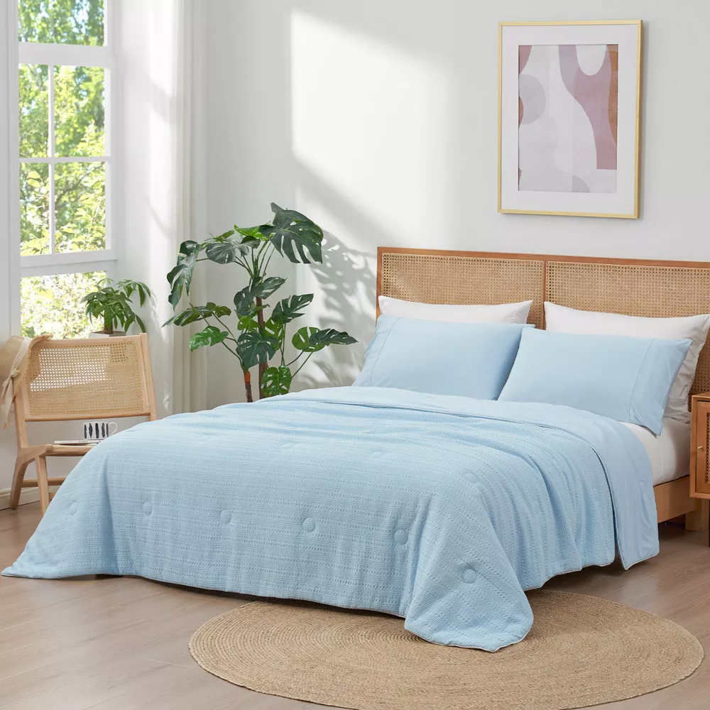 Edredón KING reversible tipo gofre Amelie Home, transpirable y ligero, ideal para quienes duermen con calor.