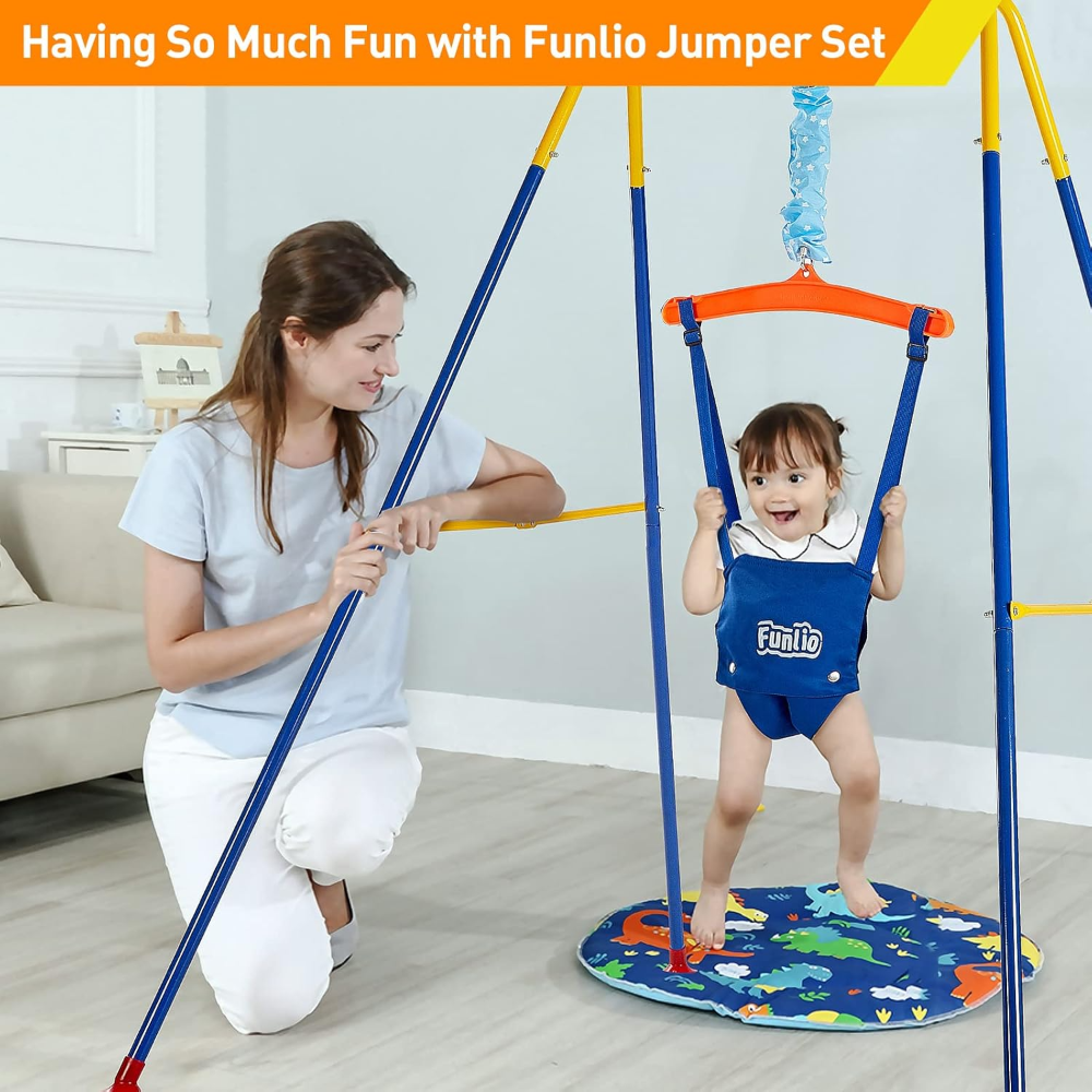 Columpio brinca brinca para bebé de 6-24 meses con soporte, para jugar en interiores y exteriores, con cadena ajustable, fácil de montar y almacenar (con soporte), color azul - Imagen 5
