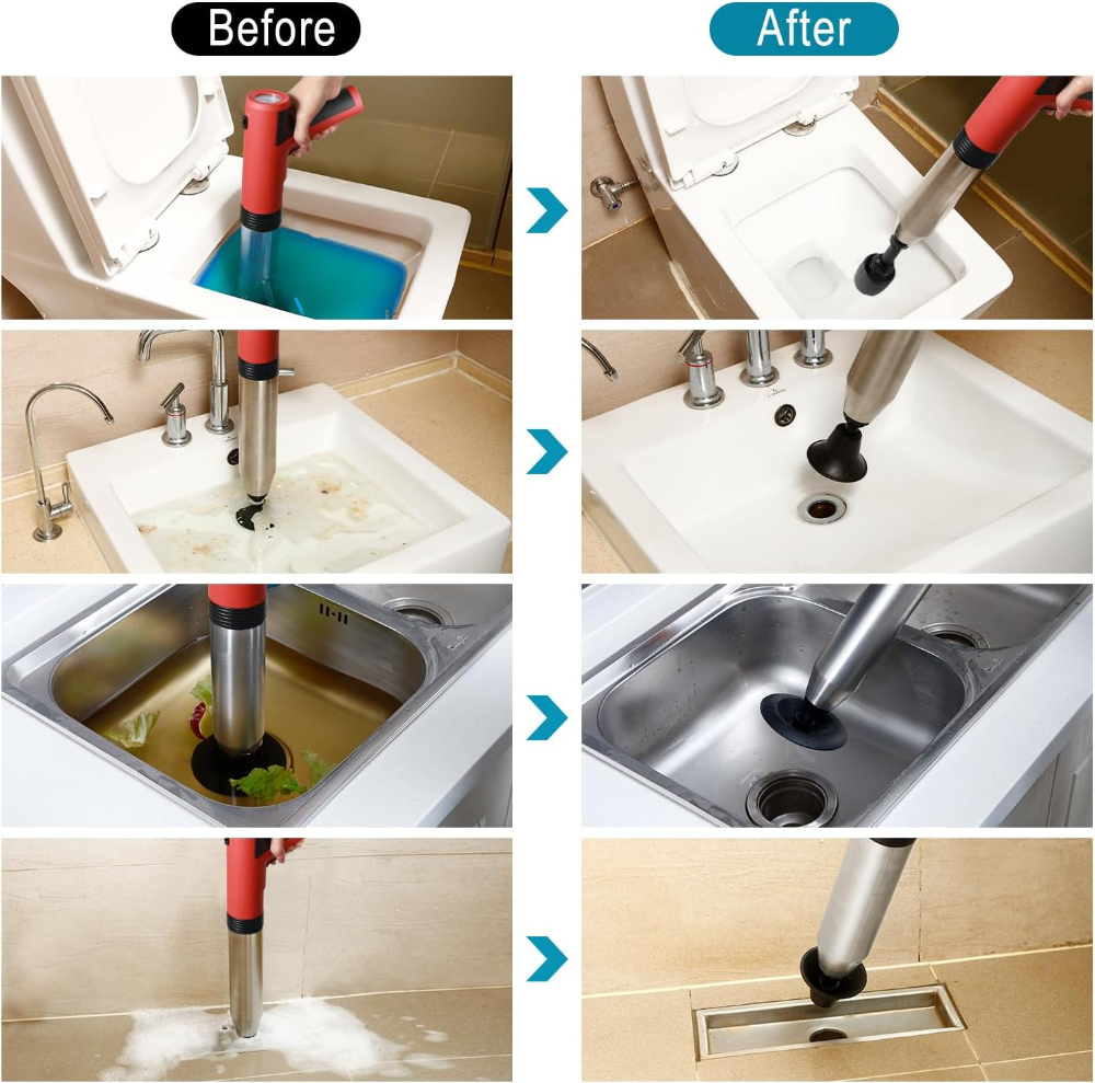 Émbolo eléctrico para inodoro, removedor de obstrucciones de drenaje de pelo, émbolo de aire de alta presión, émbolo resistente para inodoro, drenaje, baño, drenaje de piso, alcantarillado, tubería, - Imagen 4