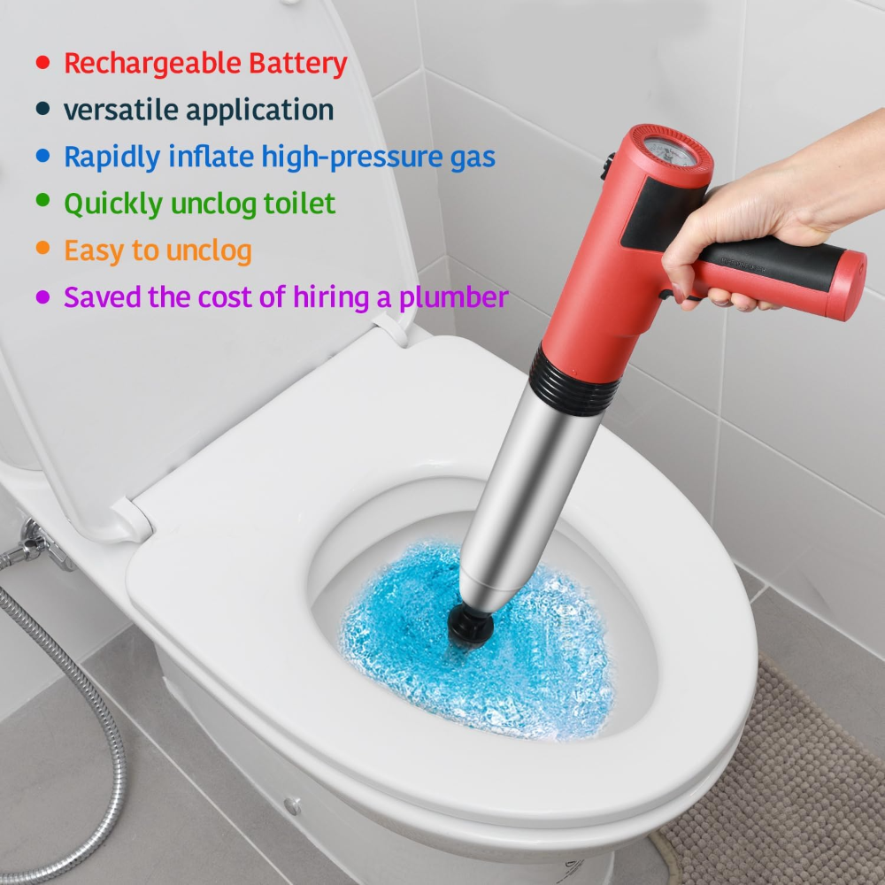 Émbolo eléctrico para inodoro, removedor de obstrucciones de drenaje de pelo, émbolo de aire de alta presión, émbolo resistente para inodoro, drenaje, baño, drenaje de piso, alcantarillado, tubería, - Imagen 5