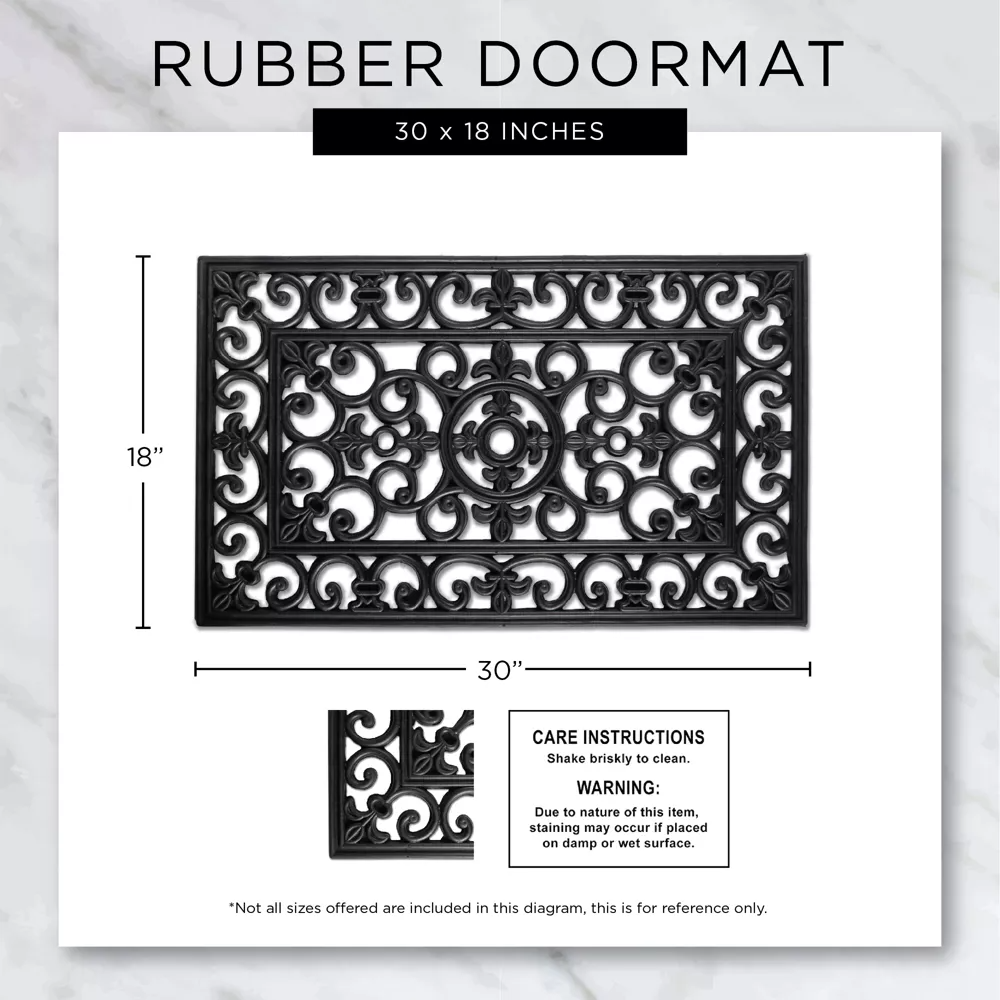 Felpudo de goma resistente con diseño pergamino y mensaje WELCOME, ideal para entradas; antideslizante, duradero y fácil de limpiar. - Imagen 2