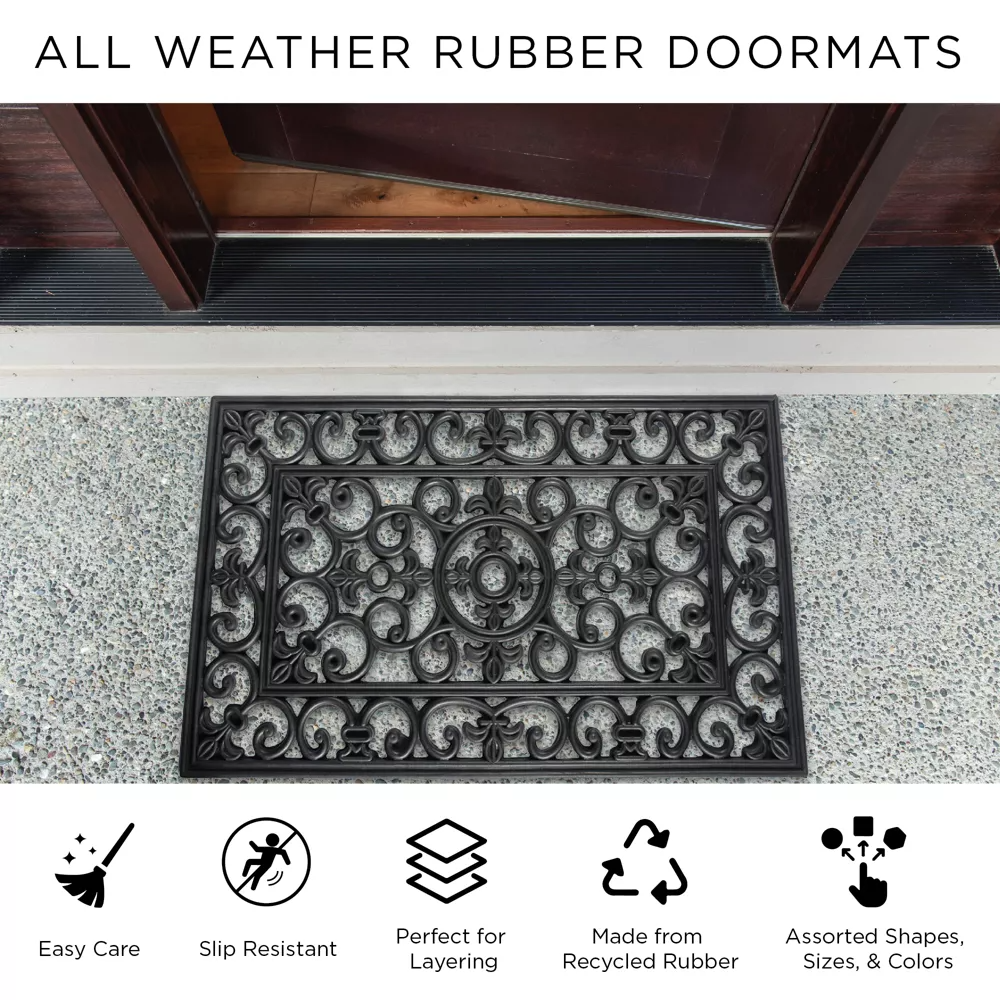Felpudo de goma resistente con diseño pergamino y mensaje WELCOME, ideal para entradas; antideslizante, duradero y fácil de limpiar. - Imagen 4