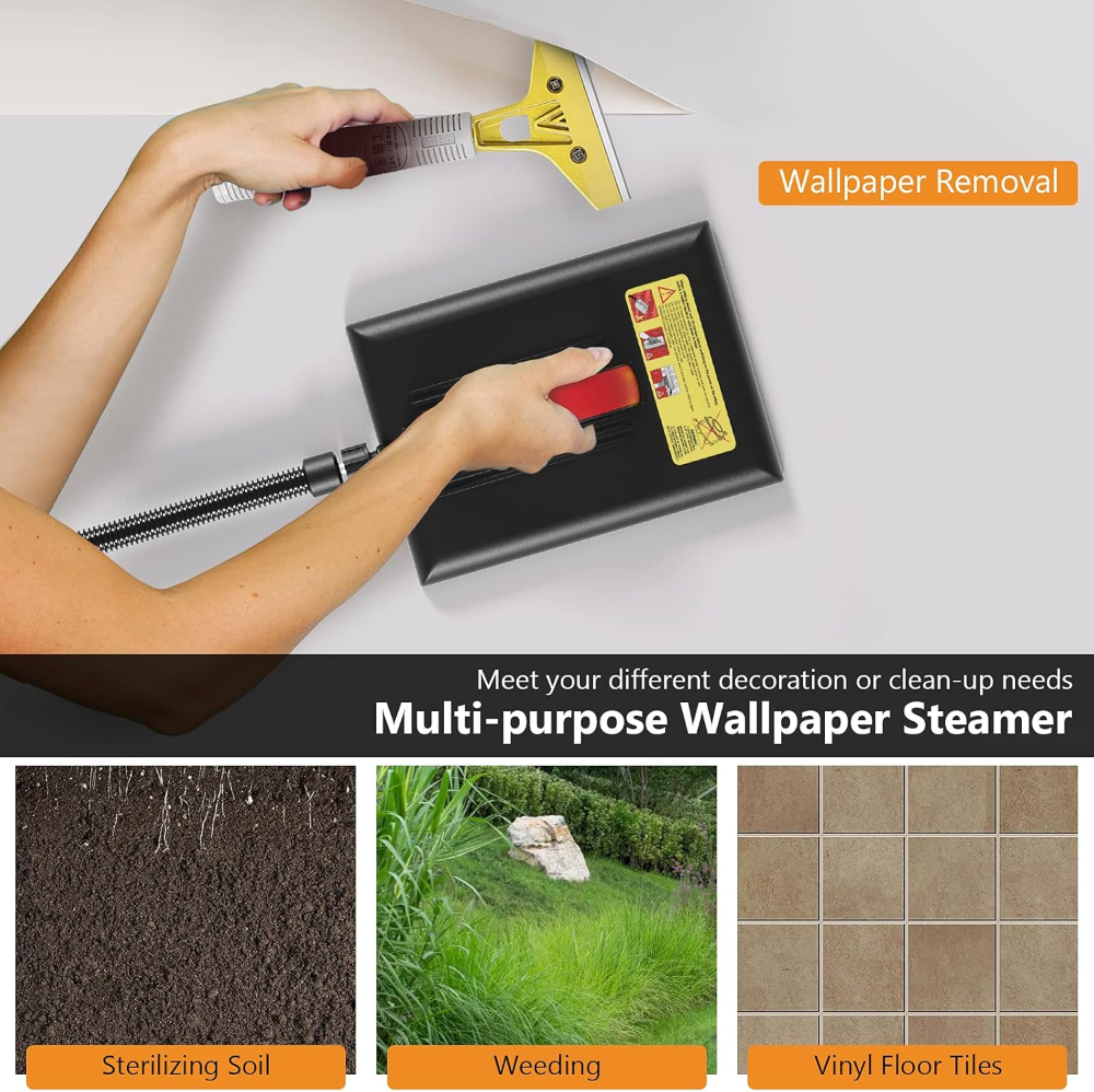 Limpiador de papel pintado vaporizador sin químicos para eliminación de papel tapiz con manguera de 10 pies y placa de vapor grande - Imagen 5
