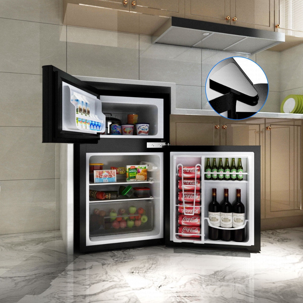 Costway Refrigerador Pequeño Refrigerador Congelador Compacto 3.2 cu Ft, Negro, diseño de 2 puertas, congelador separado sin escarcha, estante de vidrio extraíble y cajón para verduras - Imagen 5