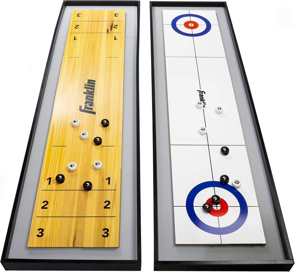 Franklin Sports Juego de mesa de tejo y rizador 2 en 1, juego de mesa portátil que incluye 8 mini discos rodantes, 114 cm