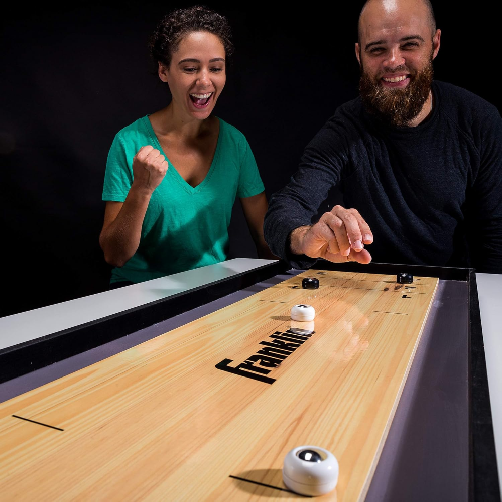 Franklin Sports Juego de mesa de tejo y rizador 2 en 1, juego de mesa portátil que incluye 8 mini discos rodantes, 114 cm - Imagen 3