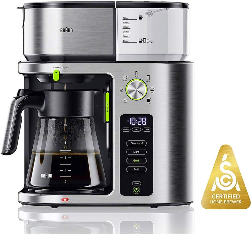 Cafetera Braun MultiServe KF9150WH ? de acero inoxidable y blanco, certificada por SCA, con dispensador de agua caliente y múltiples tamaños de preparación. VALORADO