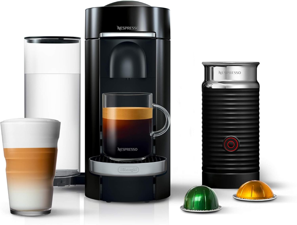 Nespresso- Máquina de café y expreso Vertuo Plus por De'Longhi, de grado barista, Cafetera automática versátil: prepara diferentes tamaños de taza de café de una sola porción, Cafetera inteligente