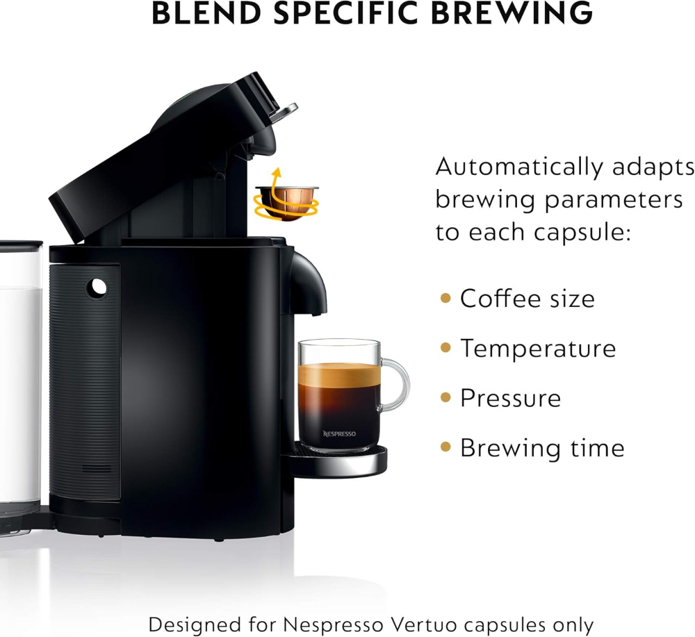 Nespresso- Máquina de café y expreso Vertuo Plus por De'Longhi, de grado barista, Cafetera automática versátil: prepara diferentes tamaños de taza de café de una sola porción, Cafetera inteligente - Imagen 3