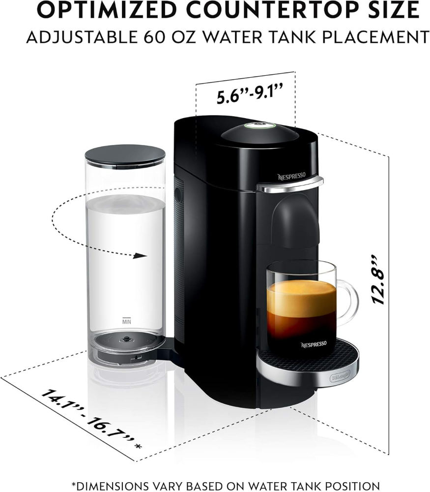 Nespresso- Máquina de café y expreso Vertuo Plus por De'Longhi, de grado barista, Cafetera automática versátil: prepara diferentes tamaños de taza de café de una sola porción, Cafetera inteligente - Imagen 5
