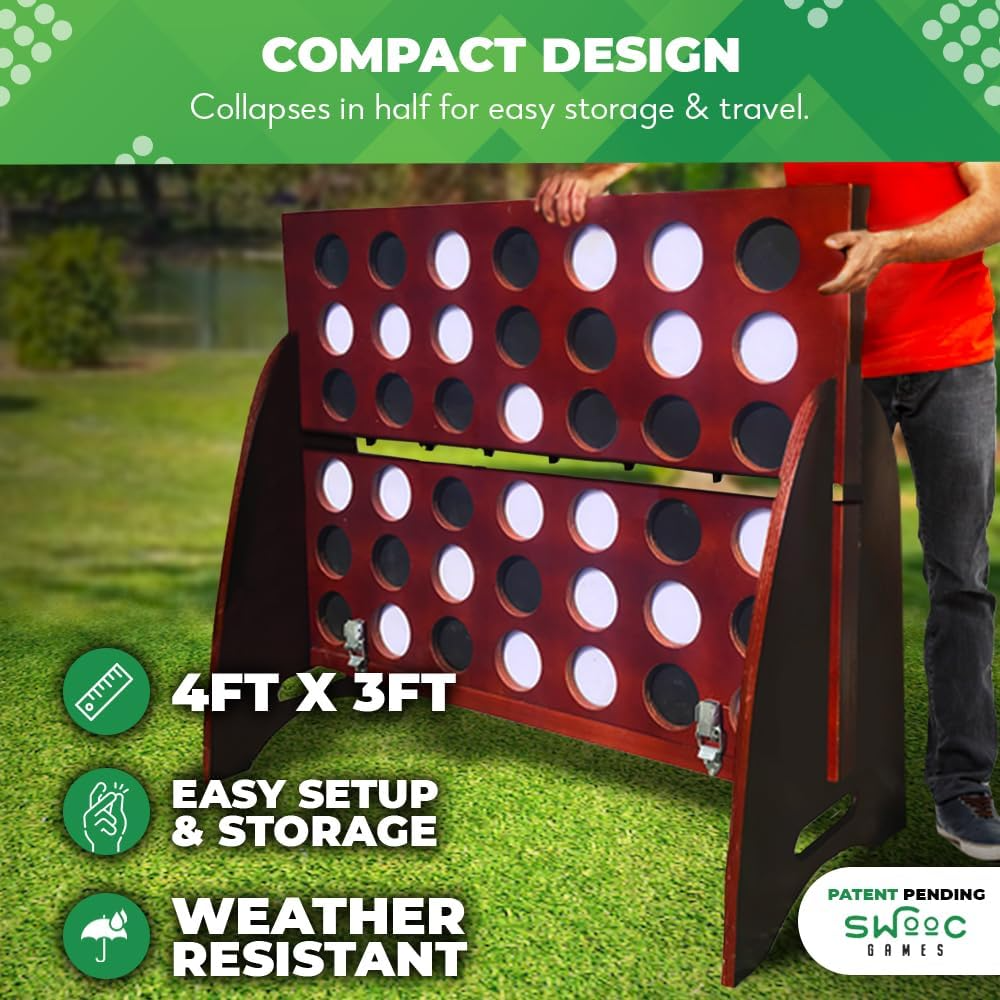 SWOOC Juegos - XL Giant 4 in A Row (4 pies x 3 pies) para todo tipo de clima con funda de transporte y diseño 60% más silencioso - Giant Connect - 4 juegos al aire libre - Juegos gigantes al aire - Imagen 4