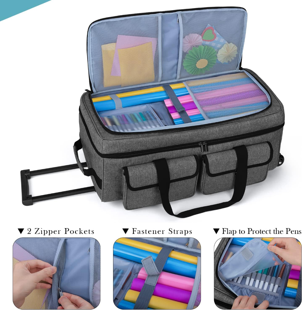 Bolsa de mano con ruedas compatible con Cricut Maker 4 y 3, Maker, Explore 4 y 3, Cameo 4/5, funda de transporte de doble capa para máquina troquelada y suministros, reduce el riesgo de golpes - Imagen 3