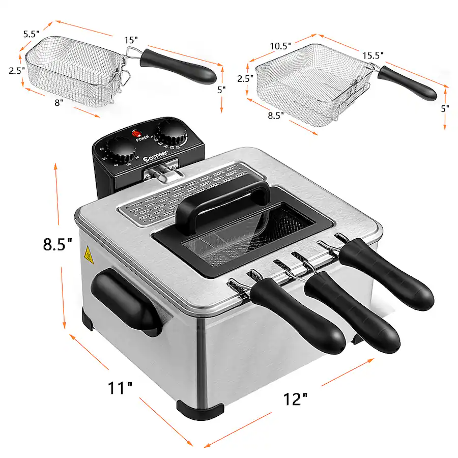 Costway - Freidora eléctrica de 5.3 cuartos/21 tazas, 1700 W, con cesta triple, color negro y plateado - Imagen 4