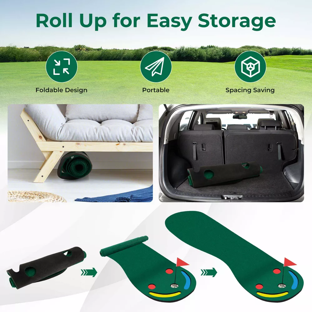 Tapete de putting green de golf Costway de 9.8 pies x 3 pies para hoyos par 3, para practicar en interiores y exteriores. Simula un Putt Real mejorando tu habilidad Fabricado terciopelo y espuma - Imagen 4
