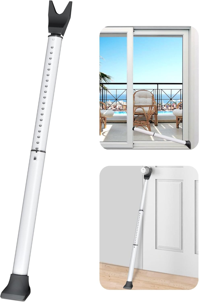 AceMining Barra de seguridad para puerta mejorada y barra de patio deslizante, topes resistentes ajustables para el hogar, apartamento, viajes
